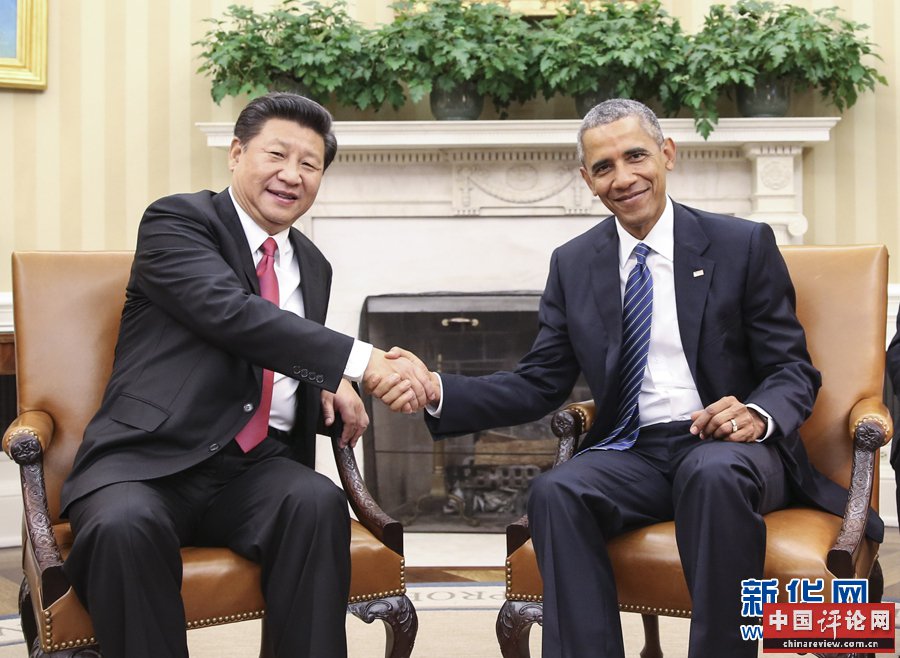 9月25日，国家主席习近平在华盛顿同美国总统奥巴马举行会谈。新华社记者 兰红光 摄